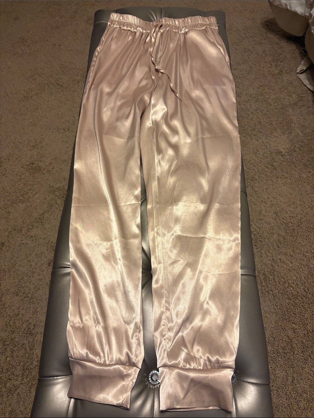 Satin Ankle Jogger style with pockets in Blush - Unbranded
